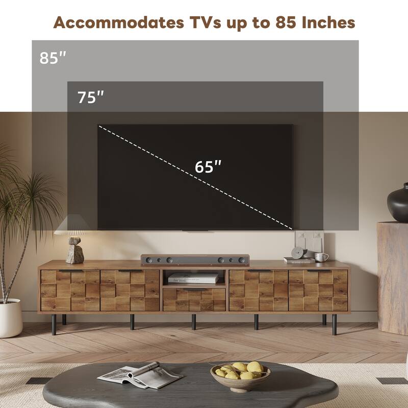 Modern Checkered Design TV Stand, Media Console, for 85/75/65-inch TVs with Storage, for Living Rooms