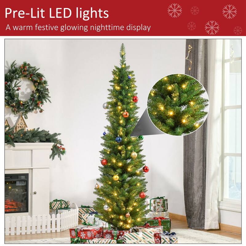 HOMCOM 6' Slim Christmas Tree with Lights, Prelit Christmas Tree with Stand