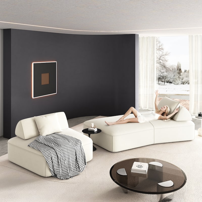 Modern 139" Modular Sectional Sofa Set, DIY Upholstered Fluffy Chenille Sofa, Removable Backrests & Pillows, Deep Seat