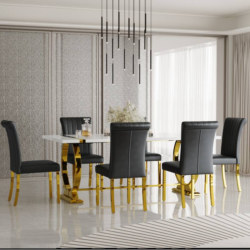 Luxury Dining Table Set with PU Leather Dining Chairs