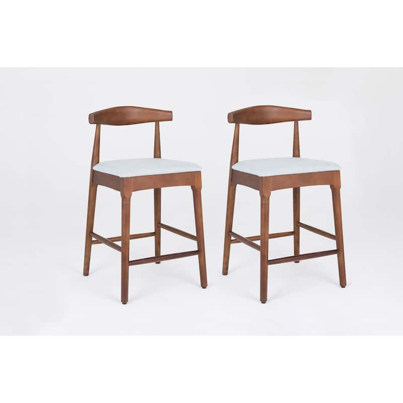 Mid-Century Modern Design Solid Wood 24" Counter Stools, Upholstered Counter Stools with Wood Legs