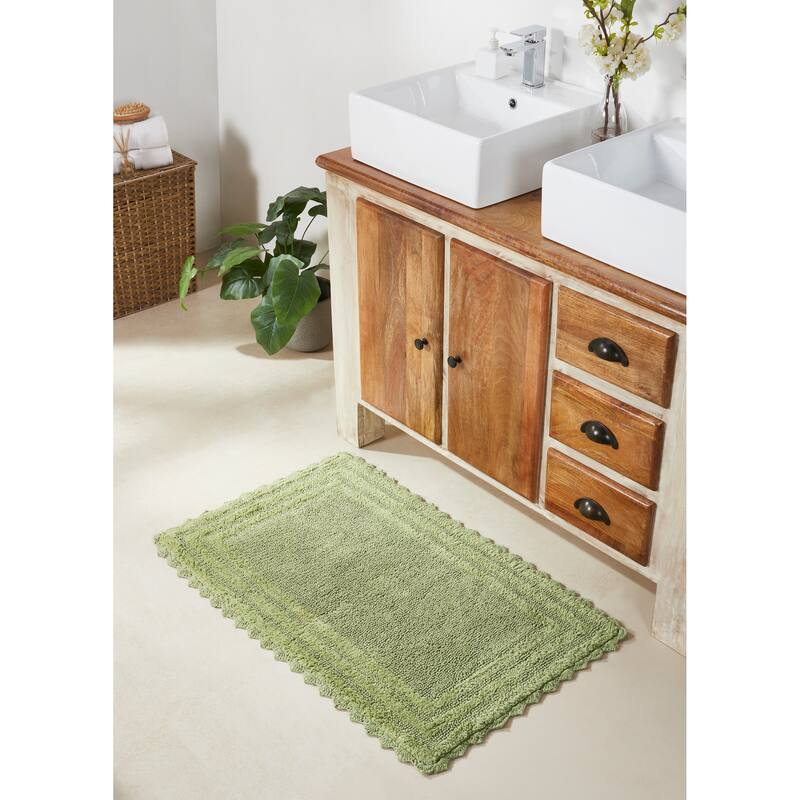 Better Trends Bath Rugs 100% Cotton Soft & Water Absorbent Reversible Tufted Bathroom Rug for Shower, Sink Mats Lilly Crochet - 24" x 40" Rectangle - Sage