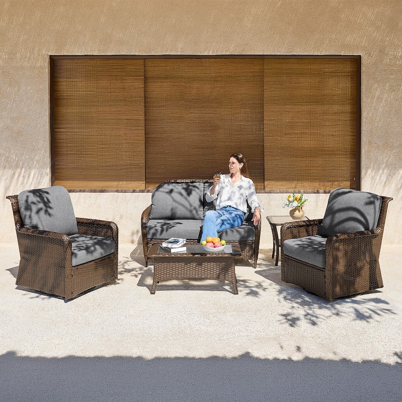Patio Conversation Sets With Cushions - 37.4'' H X 52.63'' W X 26.38'' L