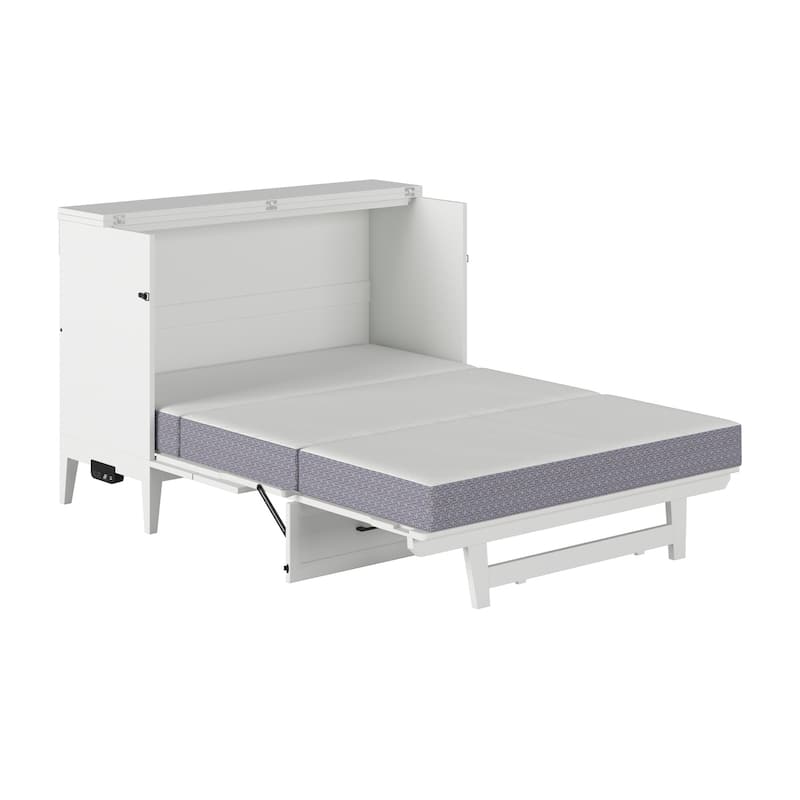 Solid Wood Murphy Bed Chest with Mattress & Charger - Full Size Bed, Space Saving Furniture