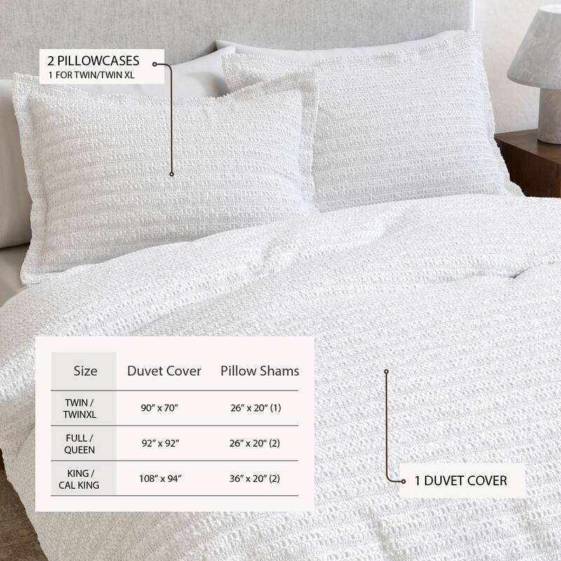 Linery & Co. 100% Cotton Reversible Honeycomb Waffle / Percale Duvet Cover Set