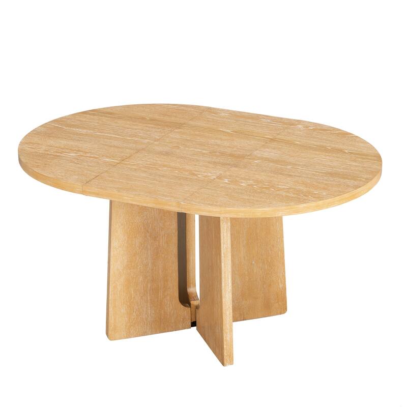 Solid Wood Extendable Round Dining Table Set for 4, Kitchen Table with Removable Leaf & Upholstered Chairs