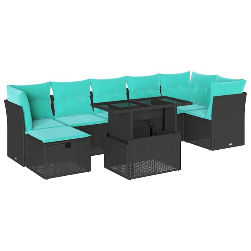 vidaXL Patio Sofa Set with Cushions and Table Outdoor Garden 8 Piece Poly Rattan - 24.4" x 24.4" x 27.2"