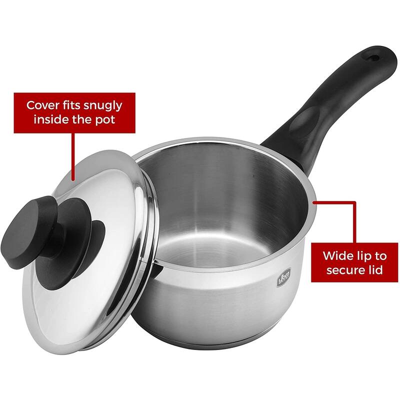 YBM Home Professional Chef’s 18/10 Stainless Steel Sauce Pot Covered Tri-Ply Capsule Base With Handle, Induction Compatible