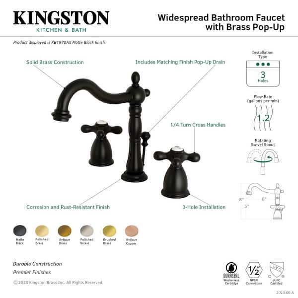 Heritage Solid Brass Widespread Bathroom Faucet, Antique Copper