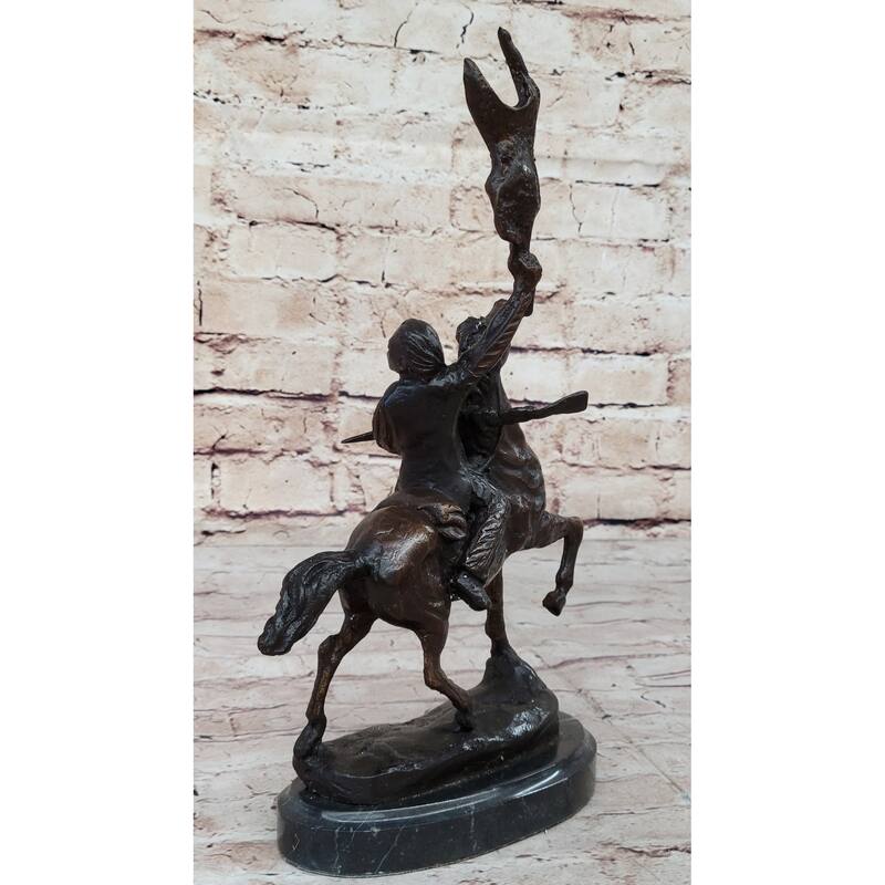 Buffalo Signal Frederic Remington Bronze Desktop Statue Sculpture Western 13 Inches X 9 Inches