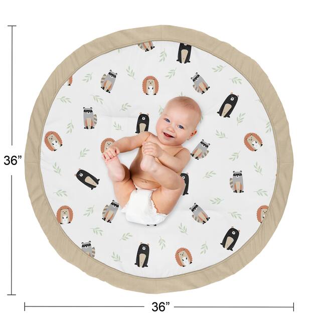Woodland Forest Animals Collection Boy Girl Baby Tummy Time Playmat - Beige Grey Black and White Bear Raccoon Gender Neutral