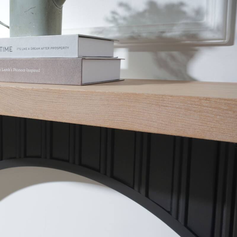 Modern Minimalist Console Table with Black Arch Base and Natural Wood Top, Console Table,Wood Table