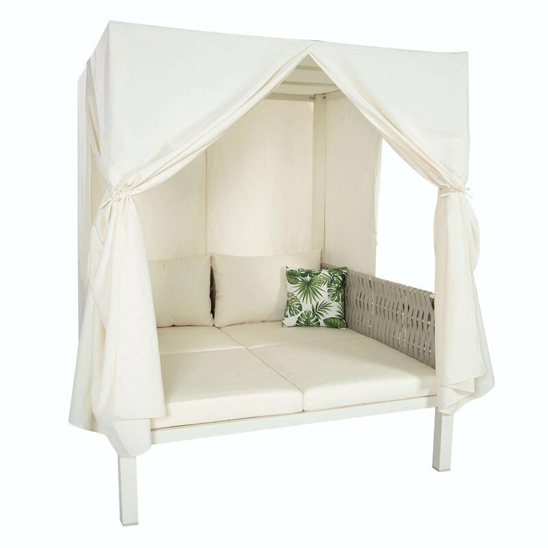 Outdoor Patio Sunbed with Curtains, High Comfort, Suitable