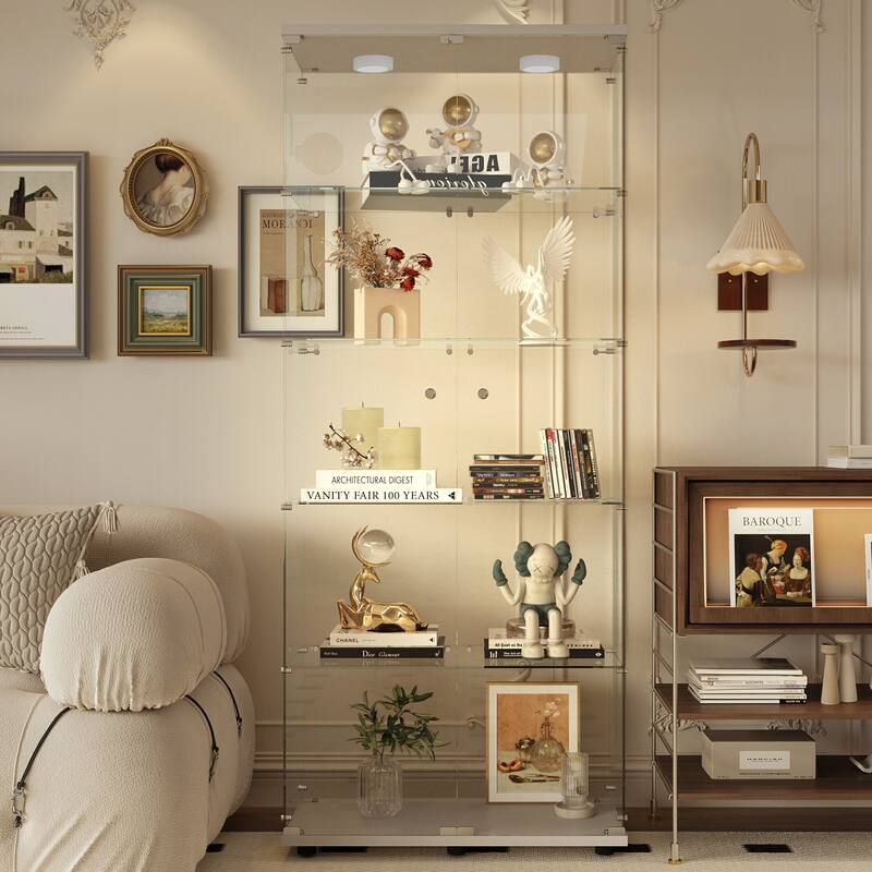 Tempered glass display cabinet with paipai lights,with locks, with adjustable feet,suitable for uneven,living room