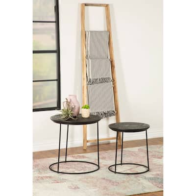 Loannis 2-piece Round Mango Wood Nesting Table Matte Black