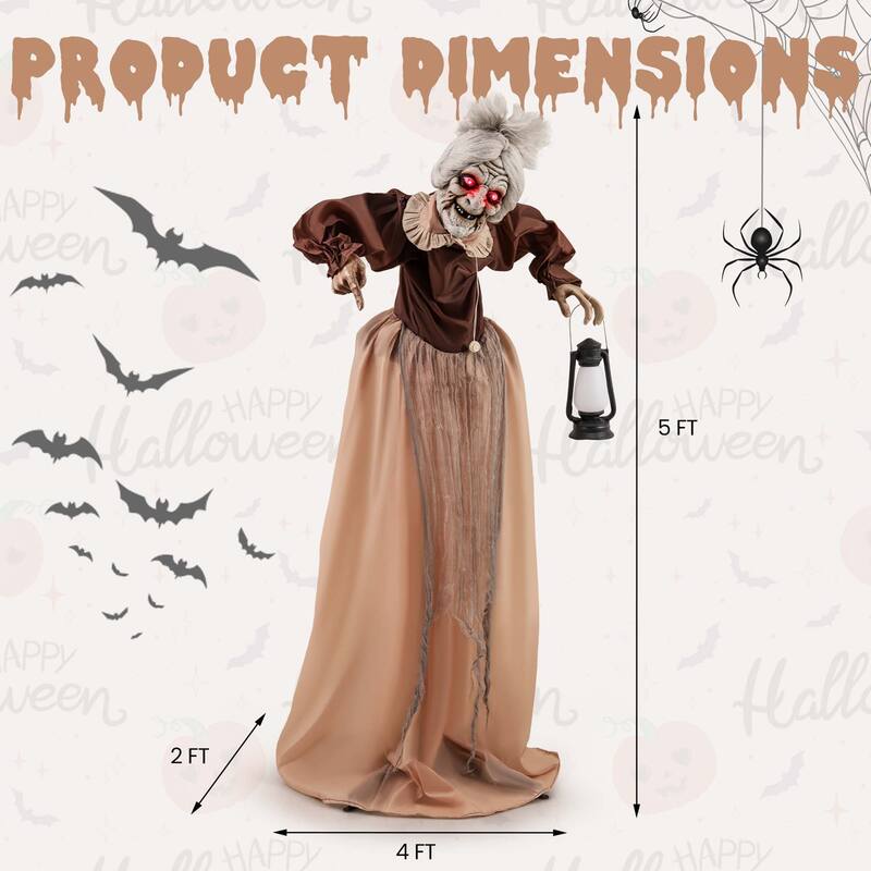 Costway Life-Size Halloween Animatronic Moving and Talking Old Lady - See Details