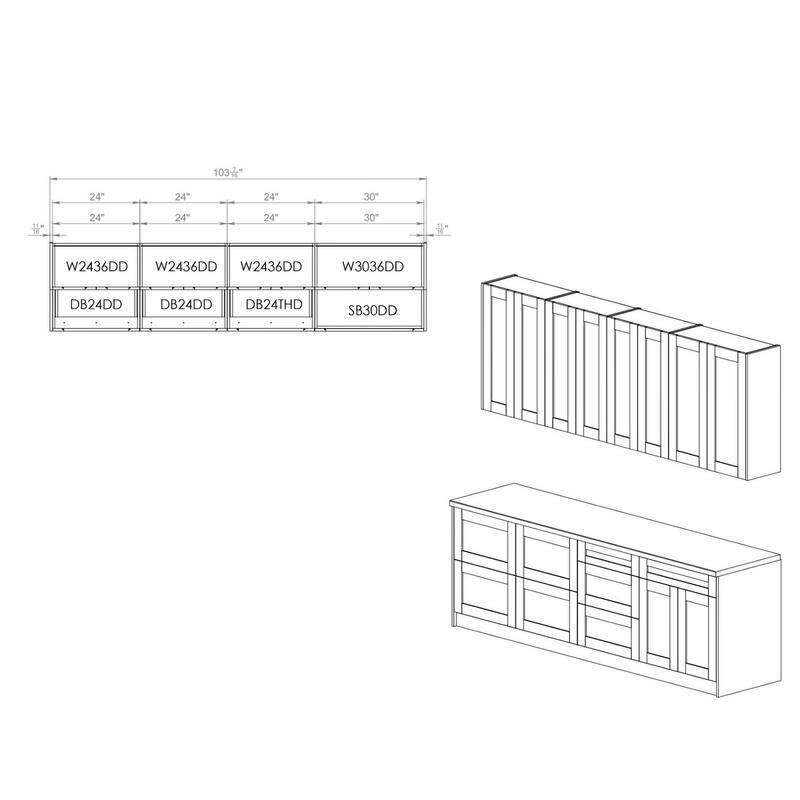 Kitchen Fusion Collection White Gloss Color Base Size 8.5Ft Wide - 103x24