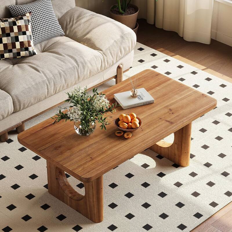 47" Rectangle Solid Wood Coffee Table, Farmhouse Center Table for Living Room - 47.24" W × 23.62" D × 17.72" H
