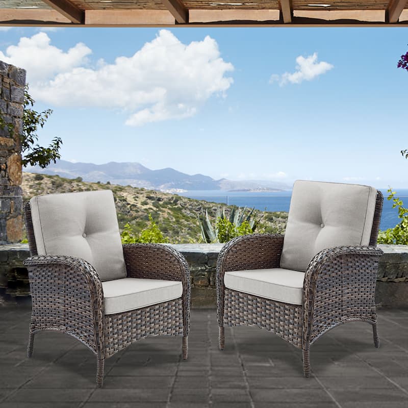 Pocassy Patio Chairs Outdoor Wicker Chair Dining Chairs - Brown - Beige