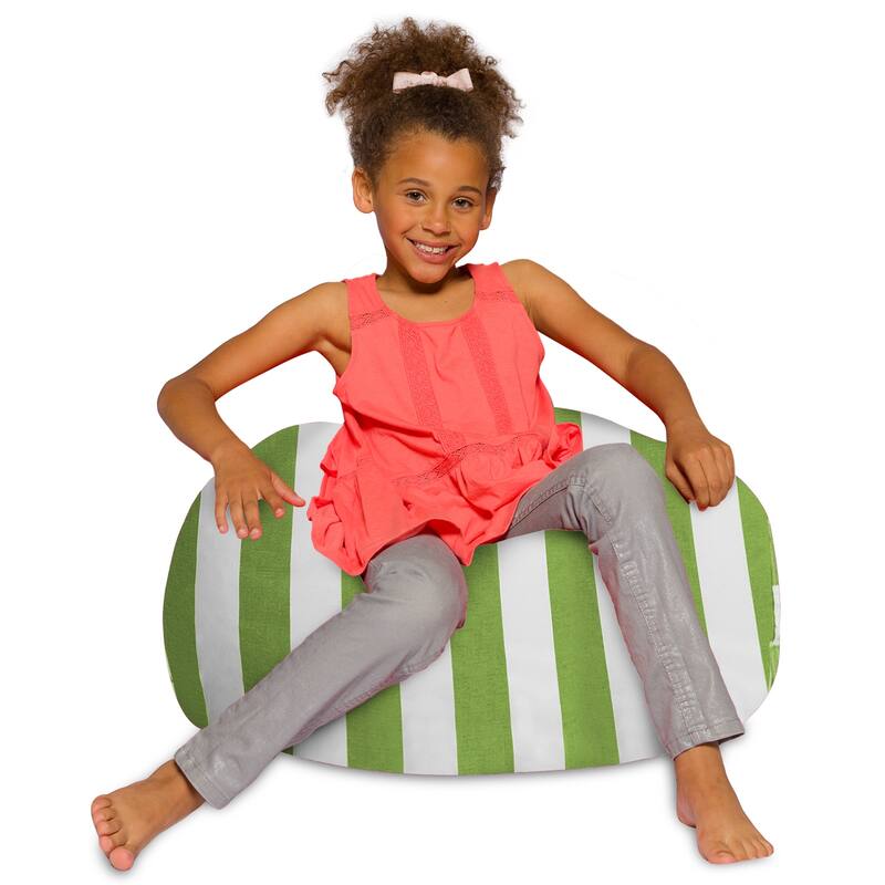 Kids Bean Bag Chair, Big Comfy Chair - Machine Washable Cover - 27 Inch Medium - Canvas Stripes Green and White