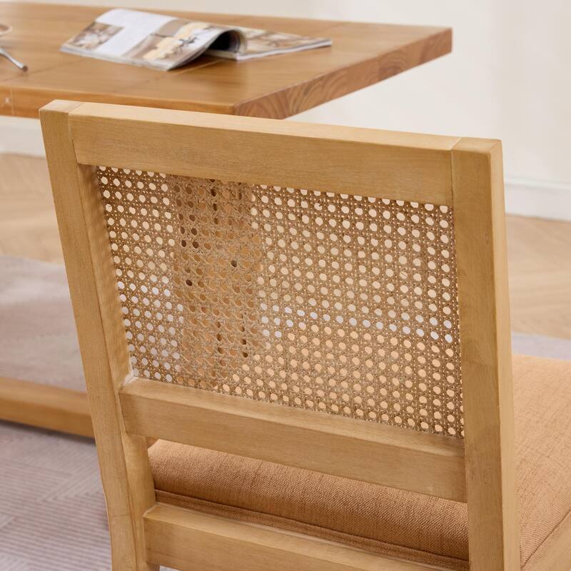 Roomfitters Upholstered Dining Chair Set of 2 with Rattan Back & Wood Legs, Modern Farmhouse Side Chair for Kitchen