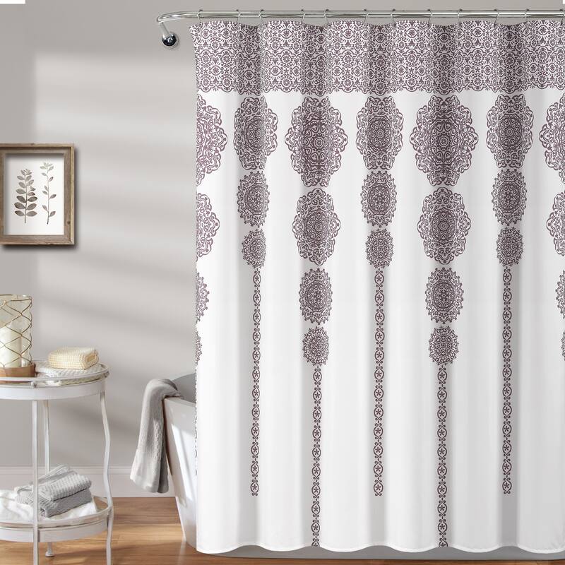 Lush Decor Stripe Medallion Shower Curtain - Purple