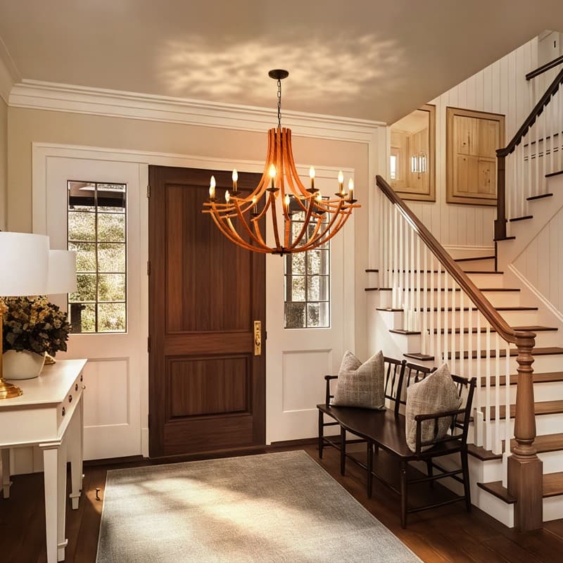 Modern Farmhouse Wood Chandeliers，Rustic Candle Chandelier