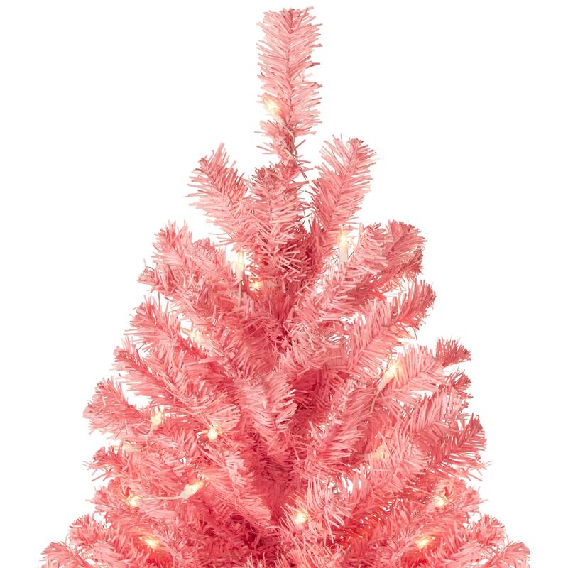 Pre-Lit Medium Pink Pine Artificial Christmas Tree - 6.5’ - Clear Lights