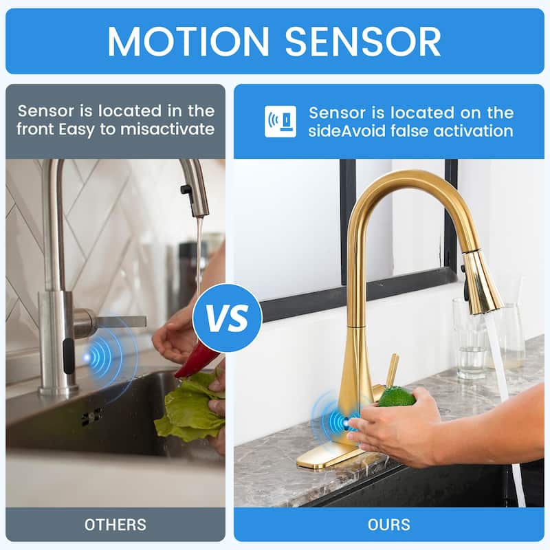 Smart Touchless Dual Sensor Pull Down Kitchen Faucet with Spout Swivel and 3 Function Sprayer
