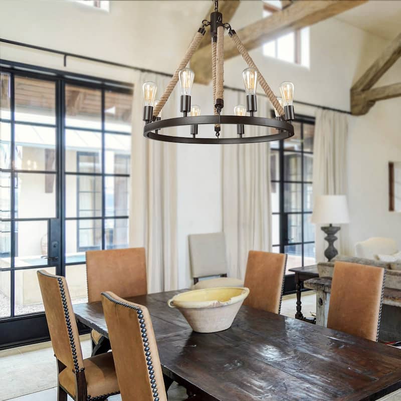 Farmhouse 8-Light Wagon Wheel Rustic Chandelier for Dining Room - 8-Light Wagon Wheel Chandelier