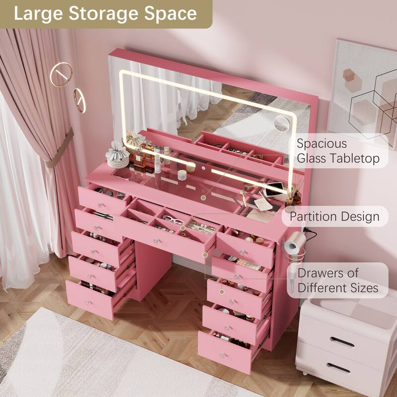 Makeup Desk with Large Mirror & 11-drawer