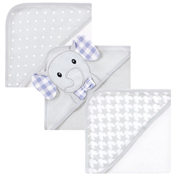 slide 1 of 1, Hudson Baby Infant Boy Cotton Rich Hooded Towels, Gingham Elephant, One Size - Gingham Elephant - One Size One Size - Gingham Elephant