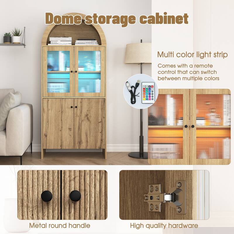 Anmytek Lighted Display Cabinet Pantry Storage with LED Dome Top Modern Home Decor