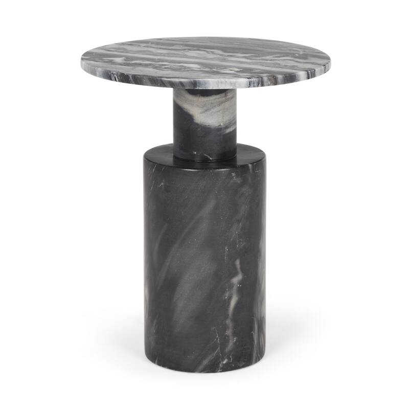 Taite Solid Dark Gray Marble Pedestal Accent Table - 16.0L x 16.0W x 20.0H