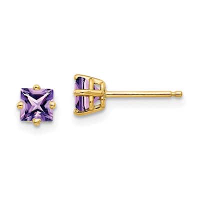 Curata 14k Yellow or White Gold 4mm Square Precious Gemstone Small Stud Earrings