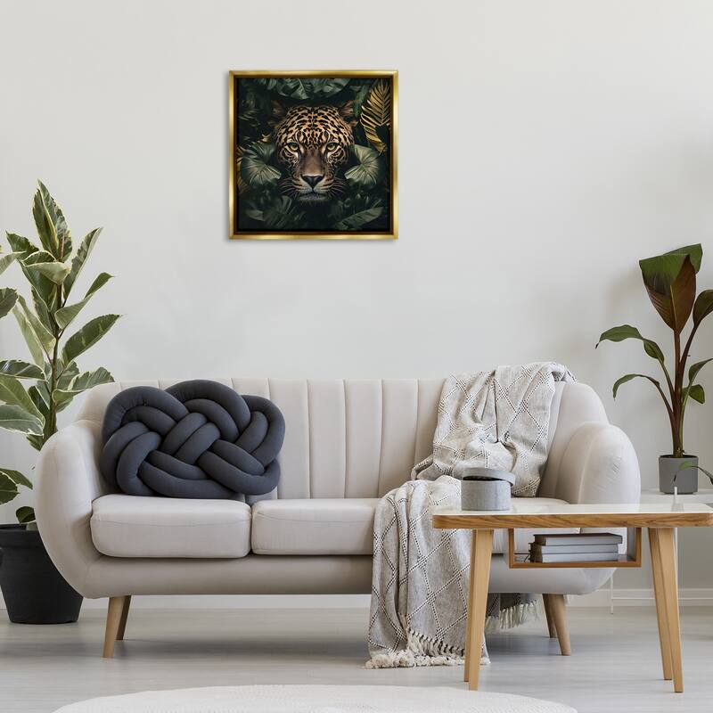 Stupell Leopard in Exotic Palms Framed Floater Canvas Wall Art Design By Heidi Kuntz