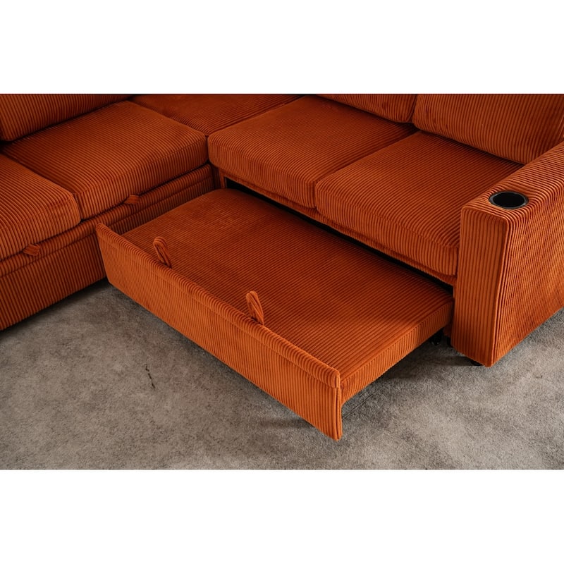 83.66" L-Shaped Sectional Sofa with Storage and Pull Out Bed