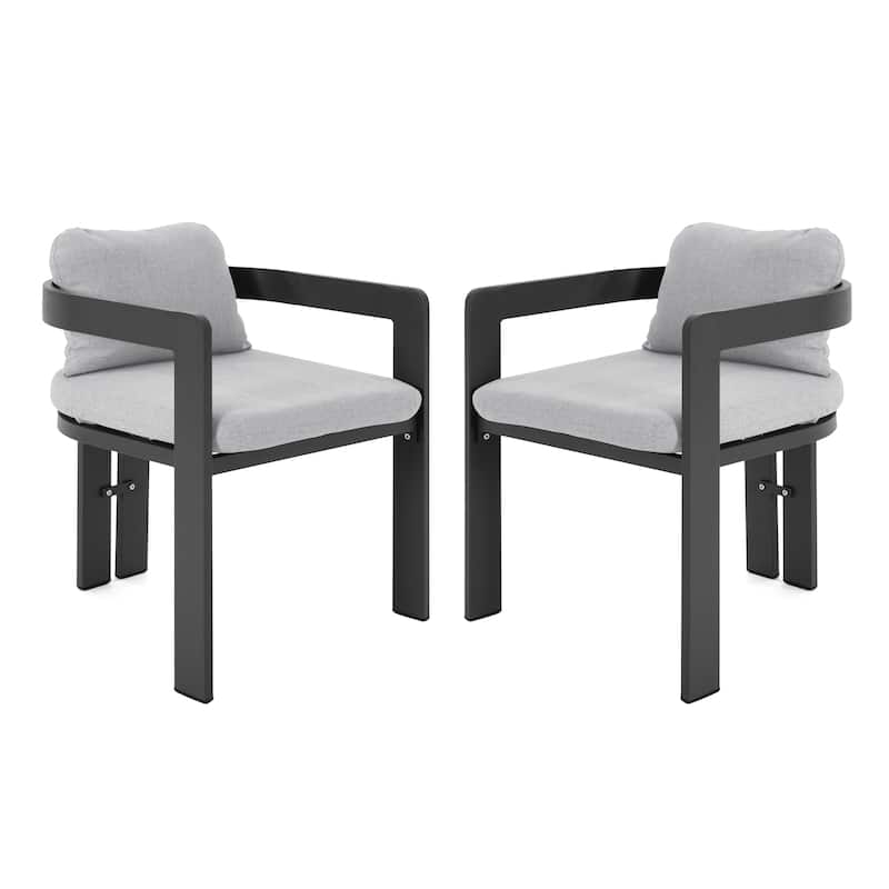 Roomfitters Pula Outdoor Aluminum Dining Chairs with Removable Cushions, Rust Proof, Set of 2 - Black,Grey