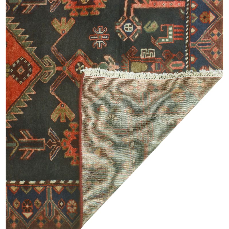 Noori Rug Fine Vintage Distressed Sanaz Red/Charcoal Runner - 3'4" x 9'8"