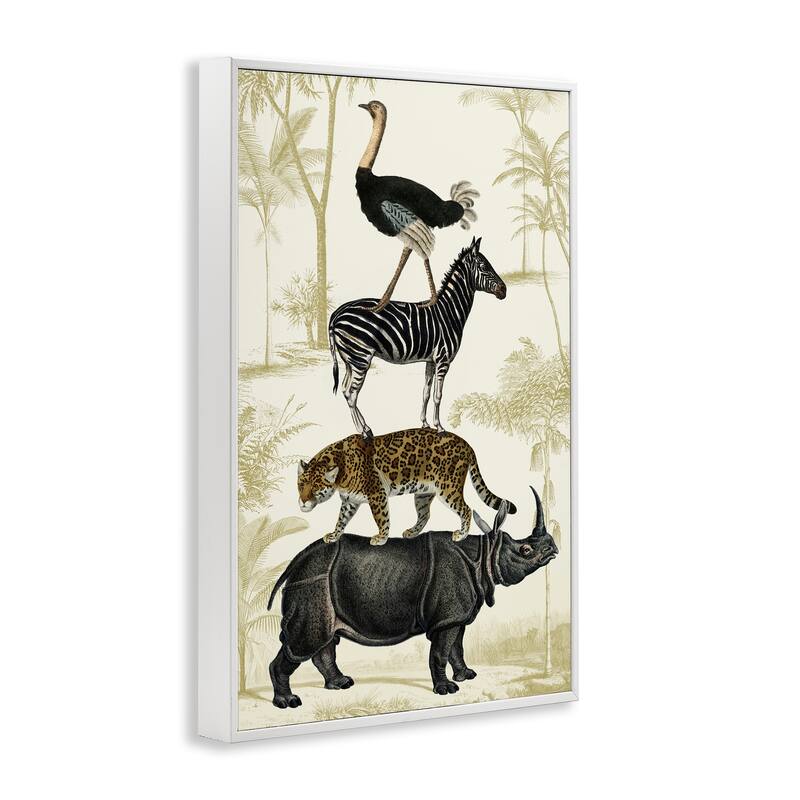 Stupell Tower of Safari Animals Framed Giclee Art Design By Victoria Barnes