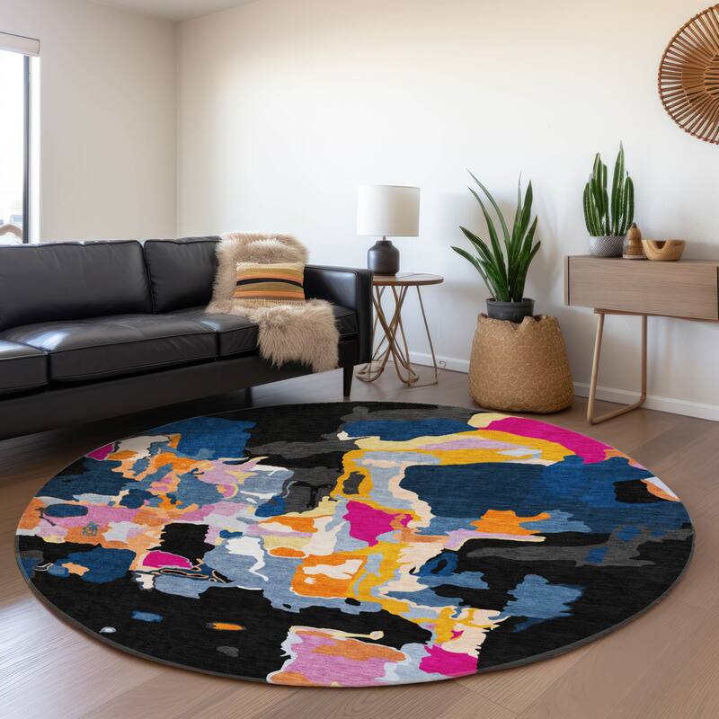 Premium Washable Super Soft Modern Abstract Mayfield Rug - Black - 8' x 8'