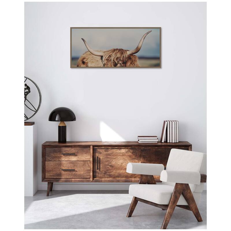 Kate and Laurel Highland Cow IX Close Panel by Laura Evans Framed Canvas Wall Art Print