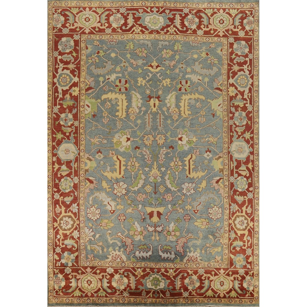 Hand Knotted Oriental 100% Wool Carpet Traditional Floral Navy Blue & Blues Heriz (serapi) Area Rug - 11' 10'' X 8' 10''