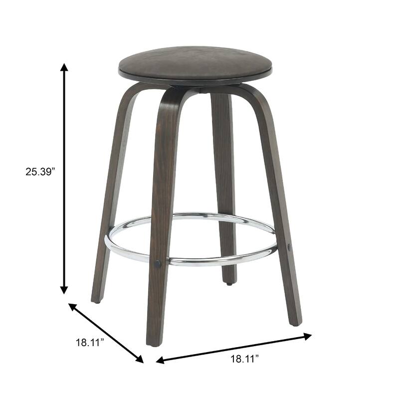 Pelya Leather Swivel Round Counter Stool with Wood Legs and Chrome Footrest for Kitchen Island or Dining Area Set of 2