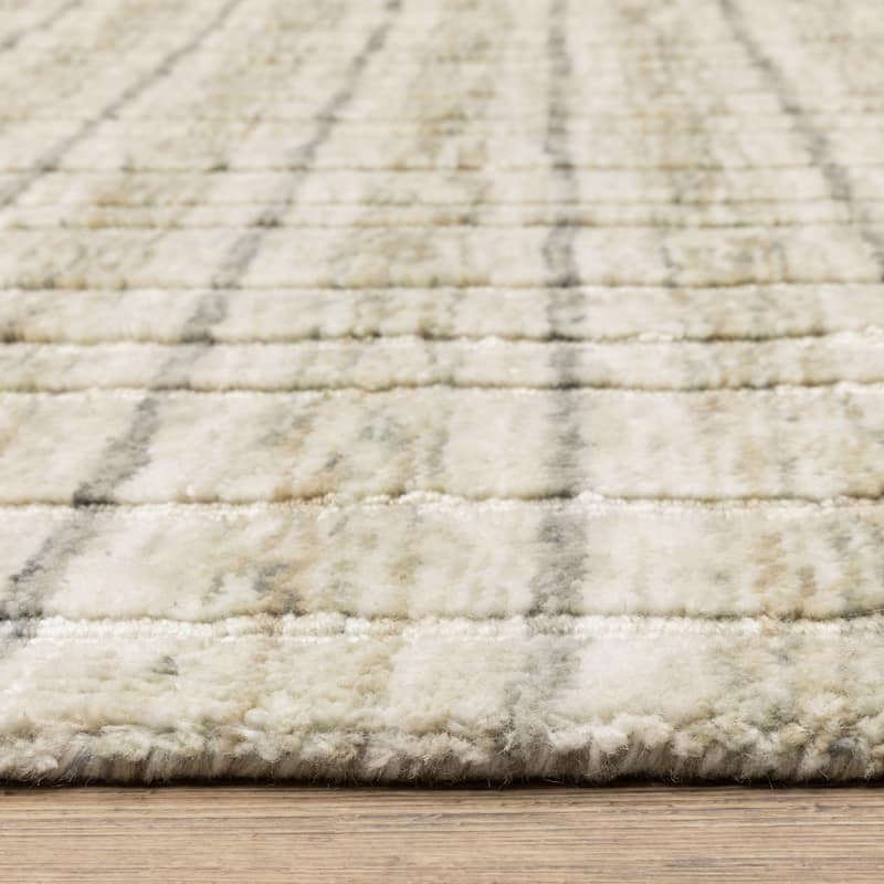 Thalia Scandinavian Textured Stripes Beige/ Gold PET Yarn Area Rug-