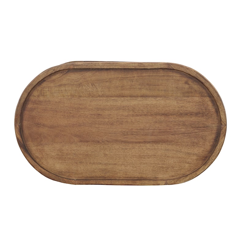 36 Inch Handcrafted Oval Coffee Table, Intricate Cutout Design, Antique Brown