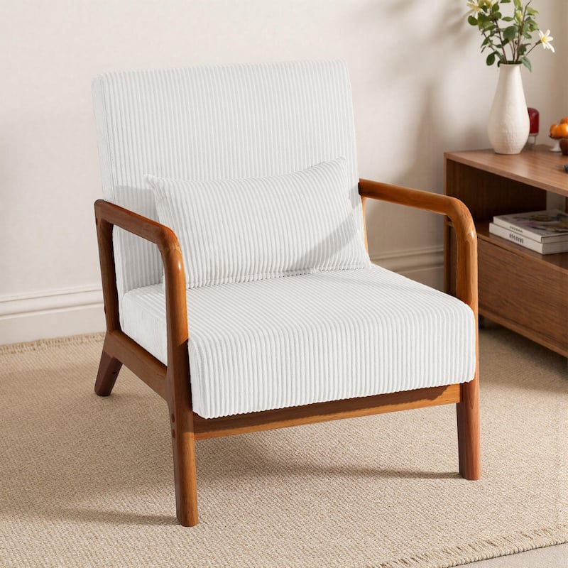 25" W Mid Century Upholstered Wood Accent Chair with Pillow