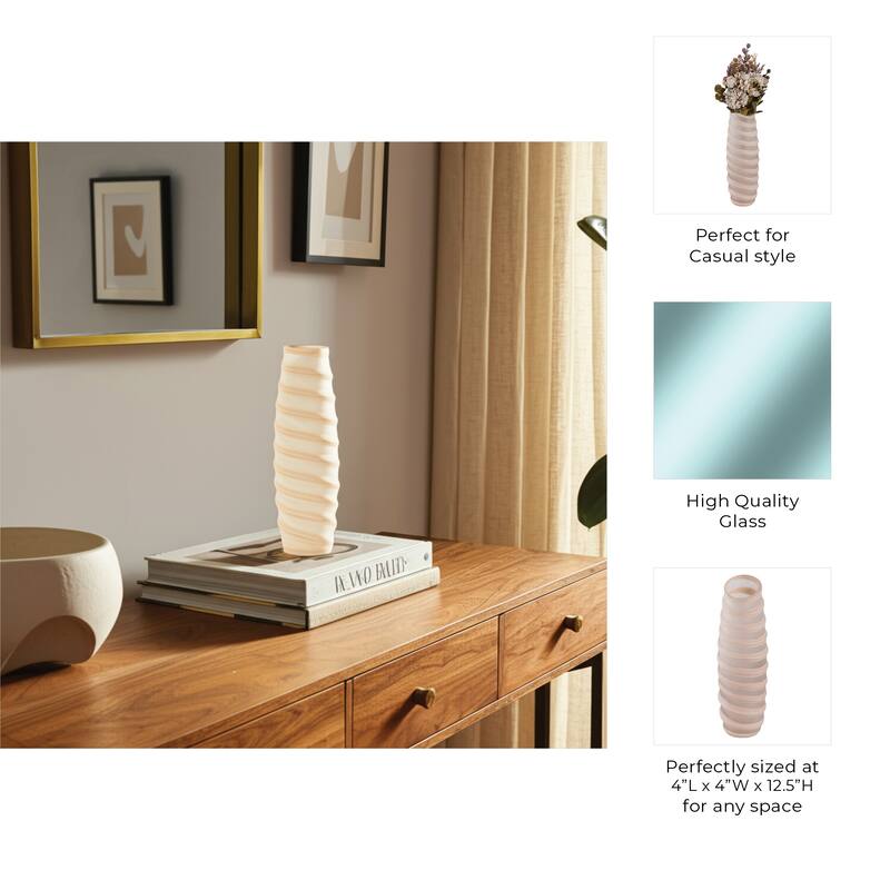 Glass Vase Carved Tall Ribbed Silhouette for Floral Arrangements