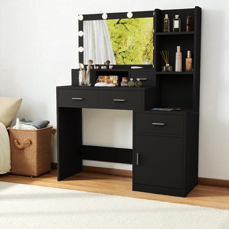 43" Makeup Vanity Desk with Smart LED Mirror, 5 Drawers, Storage Cabinet & Shelves, Dressing Table for Bedroom