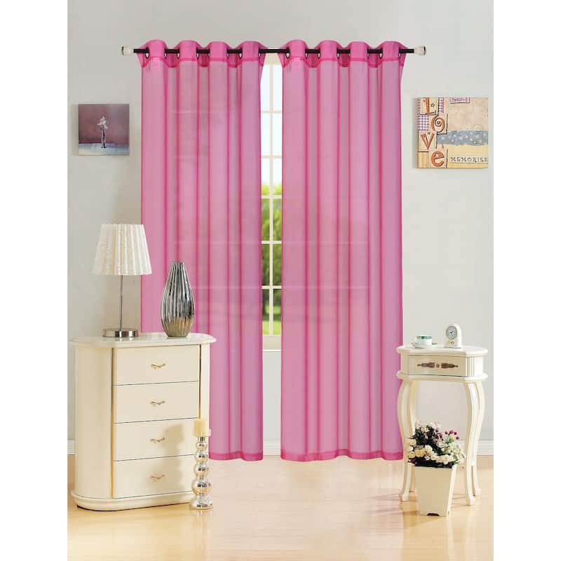 Leah Solid Sheer Curtain Single Panel, Grommet Top, Light Filtering 55"x84" - 55x84 - Fuchsia